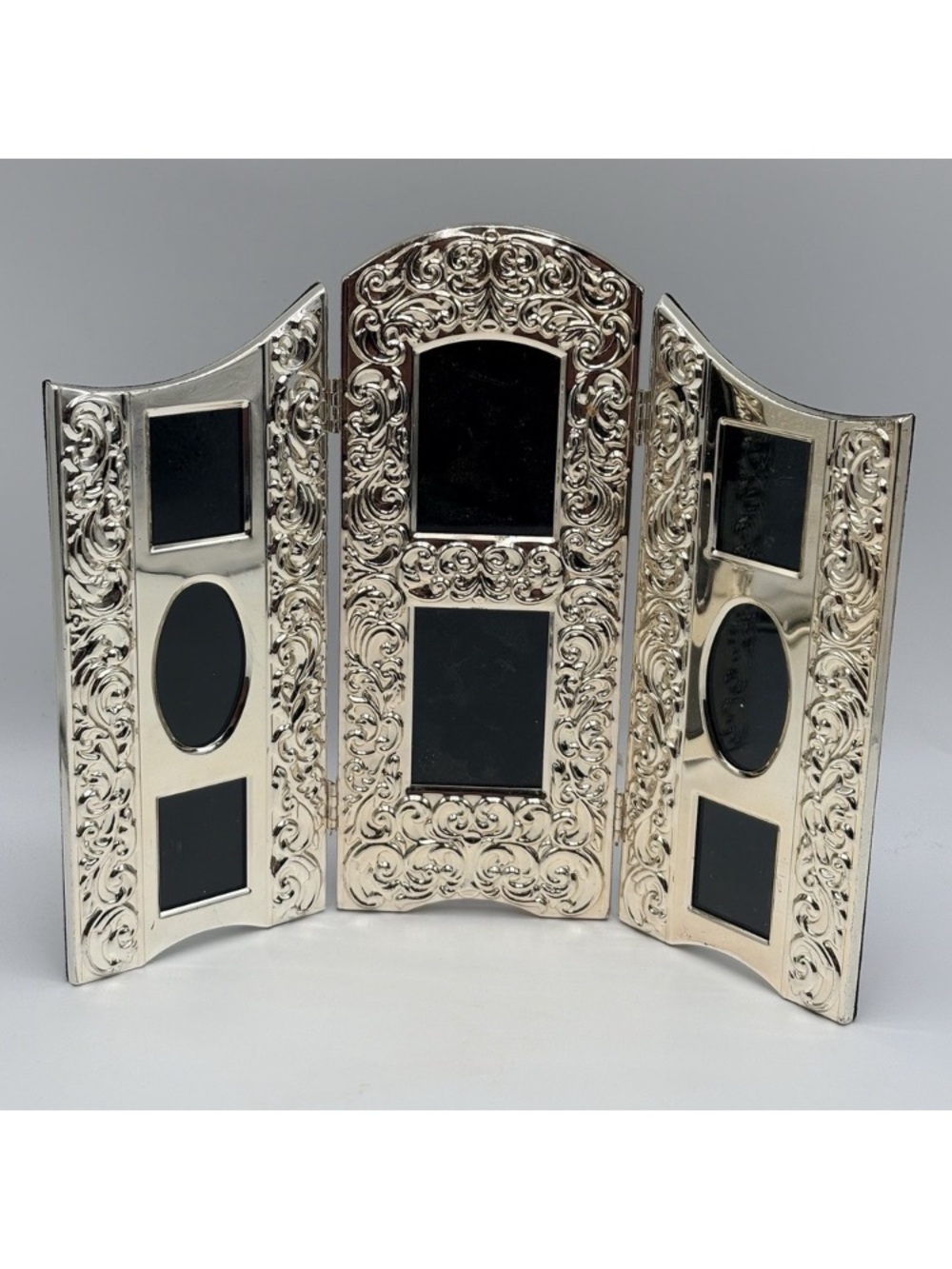 Ornate Silver Triptych Photo Frame - Silver